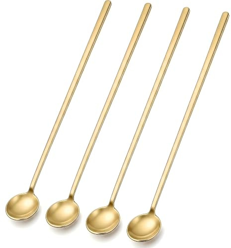 4-Pack Gold Coffee Spoons, 9.4 Inch Long Handle 304 Stainless Steel Tea Stirring Spoons for Espresso, Iced Tea, Home and Café Bar Accessories