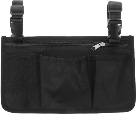 MAGICLULU Sacoche Latérale Noire pour Fauteuil Roulant, Pochette de Rangement Amovible et Portable, Compatible Déambulateur, Bandoulière Résistante, pour Voyages et Usage Quotidien