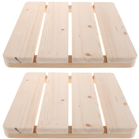 Veemoon 2 Stück Badematten aus Massivholz 30x30cm rutschfeste Duschmatten mit Lattenrost Hellbraun Feuchtigkeitsbeständig für Sauna Badewanne und Spa Bereich