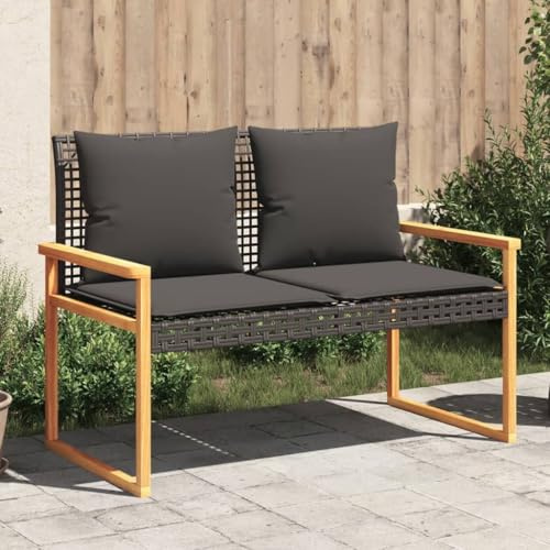 Banco de jardín de resina trenzada negra con cojín grueso, marco de acero recubierto de polvo resistente, funda extraíble y lavable, asiento cómodo para exterior, carga Max 110