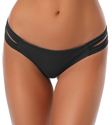 SHEKINI Mujer Tanga Brasileño Braguitas Braga de Bikini Traje de baño Bañador (L,Negro-A)