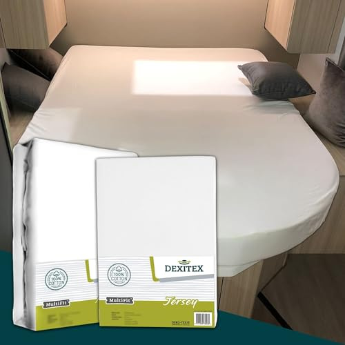 Dexitex - Påslakanset Husvagn Queensbed - 1 Påslakan Husbil + 1 Madrasskydd -Sängkläder Husbil - Påslakan Husbil - Queensbed Husbil - Madrass Husbil - Oeko-TEX - 100% bomull - vit