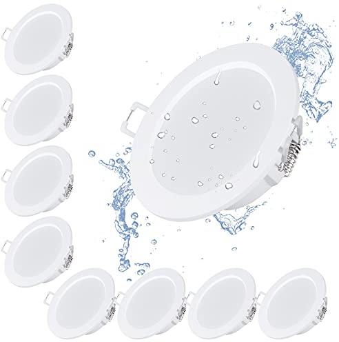 bapro Lot de 9 Spots LED Encastrable, 6W 500LM 3000K IP44 Plafonnier Encastré Rond Intérieur, pour salle de bain/salon/chambre/cuisine(Blanc chaud)