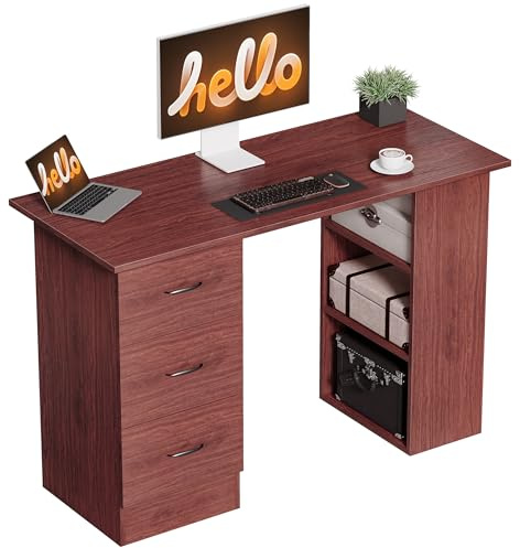 HOMCOM Computer Desk with Drawers, Home Office Desk, Writing Table, PC Workstation with 3 Storage Shelves for Working, Study, 120 x 49 x 72 cm, Walnut Brown