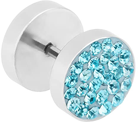 Taffstyle Pendiente falso piercing de oreja Plug con circonitas, 12mm
