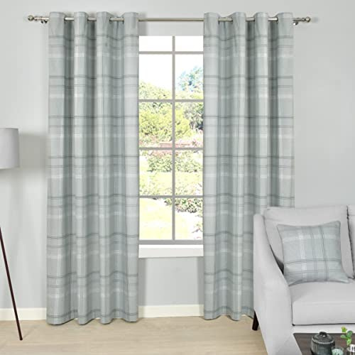Sleepdown Printed Check Thermal Insulated Eyelet Curtains for Bedroom and Living Room - Green - 2 Panels, 2 x 90 x 72