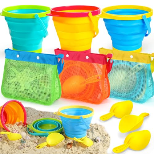 TOY Life Jouet de plage pliable pour enfants de 8 à 12 ans avec 3 sacs coquillages, jouet de sable pour enfants de 4 à 8 ans, jouet de plage pour tout-petits, bac à sable