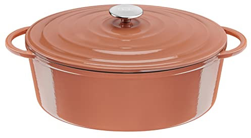 Tefal E26006 LOV Ovaler Bräter 34 cm | wiedergewonnenes Gusseisen | optimale Wärmespeicherung | für alle Herdarten | induktionsgeeignet | backofengeeignet bis 250°C | spülmaschinenfest | Terracotta