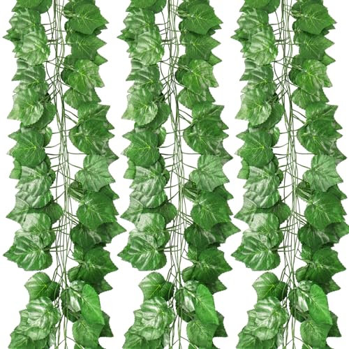 Fake Ivy Artificial Garland, 12pcs Faux Ivy Total 90 Feet, Fake Vines for Bedroom Aesthetic, Green Hanging Vines UV Resistant for Wedding Party Garden Room Greenery Decor