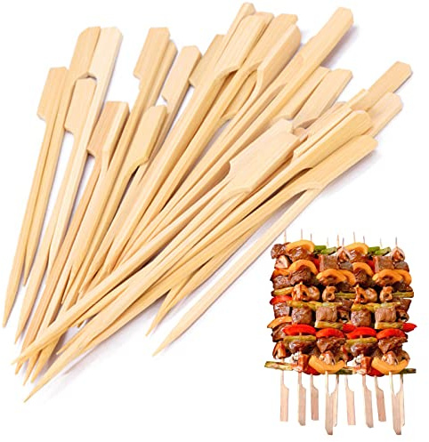 Bamboo Skewers 8 inch, 100pcs Shish Kabab Sticks Wide Flat Paddle Wooden Skewers for Barbeque, Grilling, Appetizers, Food Picks, Cocktail Picks for Party