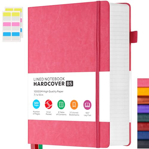 FOCUS DAY Quaderno diario B5 per adulti, blocco note con 320 pagine, adatto per scrivere e annotare in ufficio, a scuola e a casa, copertina rigida, a righe, 19 x 25.4 cm, rosa.