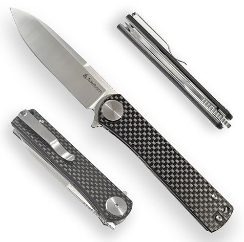 Auerbach Gentleman Folder Charles - Taschenmesser Klappmesser Einhandmesser | D2 Klingenstahl | Kohlenstofffaser Griffschalen | Geschenke für Männer