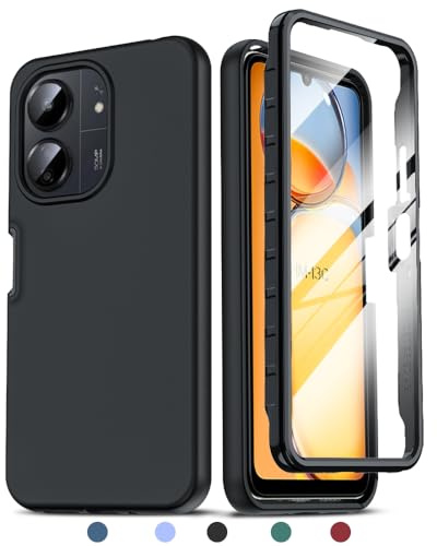 LeYi Handyhülle für Xiaomi Redmi 13 C Hülle mit Doppelseitige, Rundumschutz Schutzhülle mit Eingebautem Displayschutz, Kratzfeste Silicone TPU Bumper Outdoor Doppel 13C 4G/5G Case Cover Schwarz