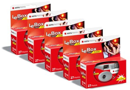 AgfaPhoto 601020 - Appareil Photo Jetable LeBox Flash, 27 Photos, Objectif Optique 31 mm - Gris et Rouge