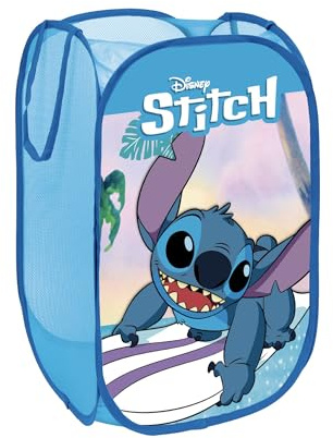 SUPERDIVER - Corbeille pliable Stitch - Licence officielle Disney - Idéale pour ranger les jouets et vêtements - 36x36x58 cm - Légère et compacte - Parfaite pour les enfants.