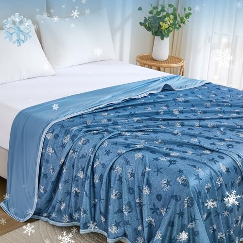 WONGS BEDDING Kühldecke Sommerdecke - mit Japanische Arc-Chill Q-Max 0,43 Kühlfasern, 2 in 1 Selbstkühlende kühlende Decke für Menschen zum Reisen Sofa Büro Betten Hause, Blau 200x220 cm