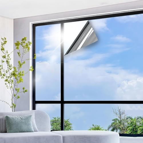 Sonnenschutzfolie Fenster Innen Oder Außen Spiegelfolie Fenster Sichtschutz UV Schutzfolie Rückstandslose Wärmeschutzfolie Thermofolie Fenster Gegen Hitze Silber (Color : Silver, Size : 100x200cm(39