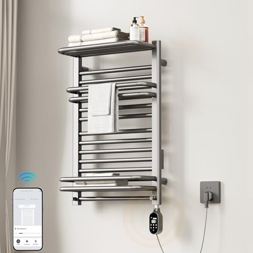 TINS Handtuchheizkörper Elektrisch, Badheizkörper mit APP-Steuerung, 490W handtuchhalter heizkörper ntelligente Konstante Temperatur, Kohlefaser Heizung-Gun Gray Right|| 76X50X20.5 cm