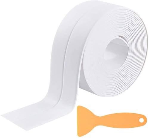Bath Sealant Strip, Bathroom Sealant Tape, Self Adhesive Caulk Strip Sealant Tape for Kitchen, Toilet, Wall Corner with Sealing Tool, White（11FT）