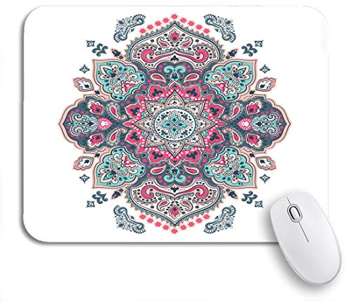 Mauspad Vintage Blumenmedaillon Muster Ethnisches Mandala Henna Tattoo Schreibtischunterlage Mit Rutschfest Gummierte Unterseite Wasserdichte Tischunterlage, Für Homeoffice, Büro, 25 x 30cm