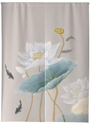 Türvorhang Lotus Weiß Gelb Küchenvorhänge Polyester Raumteiler Vorhang Waschbar Vorhänge Kurz Küchenvorhang Langlebig Fliegenvorhang Terrassentür tür Vorhang Verdickung Vorhang Tür 80x200cm