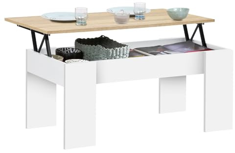 IDMarket - Couchtisch rechteckige Klappplatte Tara Holz weiß und Buche Nachbildung