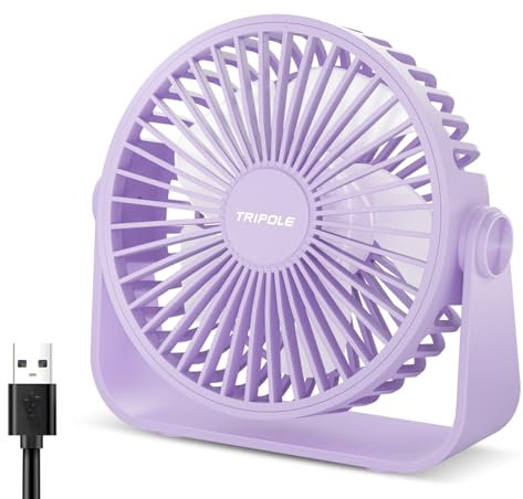 TriPole USB Desk Fan, 3 Speeds Adjustable Strong Wind, 360° Head Rotation, 1.5 m Cable, 4.5 Inches Portable Mini Fan for Table, Home, Office, Indoor, Outdoor, Purple