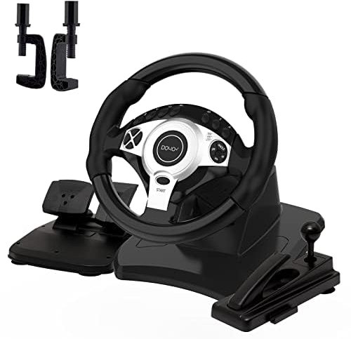 NBCP Gaming Steering Wheel and Pedals - 270°/900° Car Sim Driving PC Racing Wheel with Vibration Feedback & Gear Shifter - Steering Wheel for PC, Xbox One, Xbox Series X/S, PS4, PS3, Switch
