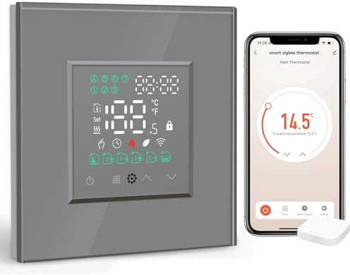 BSEED Zigbee Termostato Controlador de Temperatura Gris para Suelo Radiante Electrico,16A Smart Termostato con Pantalla Táctil LED Compatible con Alexa y Google Home(Need Gateway Hub)