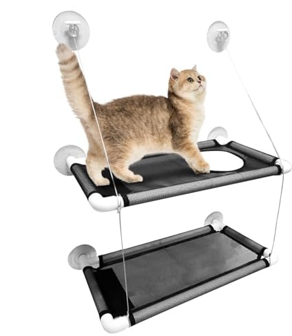Katt hängmatta Window, fönster hängmatta för inomhus, dubbla lager hängmatta fönsterstång, kattmonterad sits, husdjurshyllor, spara utrymme för sovrummet, lägenhet