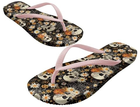 Pzuqiu Tongs souples pour femme - Sandales confortables pour douche et marche - Rose - Taille 35-40, Crâne Daisy Toile d'araignée, 42 EU