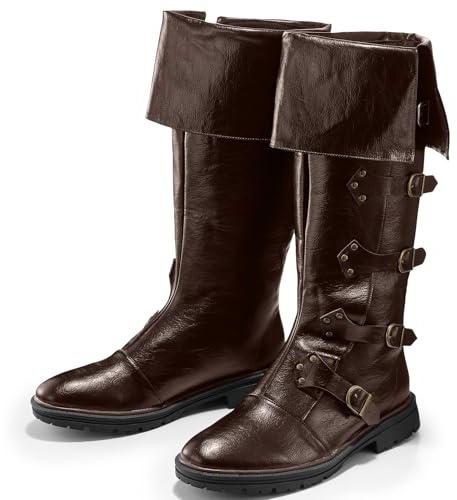 Jiuguva Mittelalter Piraten Stiefel Herren Renaissance Kostüm Stiefel High Tube Steampunk Schuhe Halloween Cosplay Kostüm Zubehör