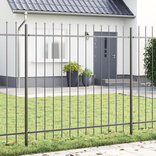 Verderoom Recinzione Giardino, Staccionata Giardino Esterno, Recinzione Giardino Esterno, Recinzione Modulare con Punta a Sfera in Acciaio Grigia 3,4x1,5 m