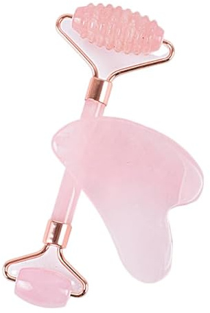Gesichtspflege Massageroller Natürlicher Rosenquarz Gua Sha Werkzeug Hautmassagegerät Nacken Abnehmen Falten Cellulite