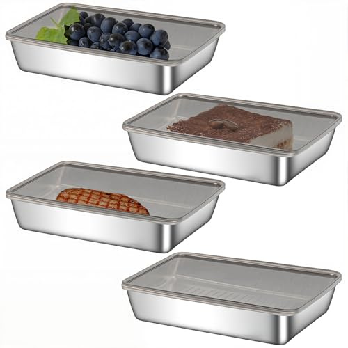 4 Pcs Aufschnittbox Fresh, Frischhaltedosen mit Deckel, Aufschnittboxen für Kühlschrank, Lebensmittel Aufbewahrungsbox, Stapelbare Edelstahl Aufbewahrungsbox, für Käse, Fleisch, Obst (25*19.5*5cm)