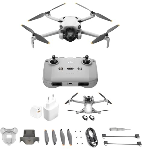DJI Mini 4 Pro mit Zubehör, faltbare mini-Drohne mit 4K HDR-Videokamera, unter 249 g, 34 Minuten Flugzeit, 20 km max. Video-Übertragungsreichweite, C0 (Ladestecker + Lichter *2)