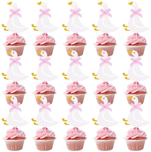 MEZHEN Tortendeko Gänse Kuchen Deko Geburtstag Cake Topper Tiere Torte Deko Rosa Hochzeit Kuchendeko Muffin Geburtstagsdeko Tortendekoration Babyparty 24 Stück