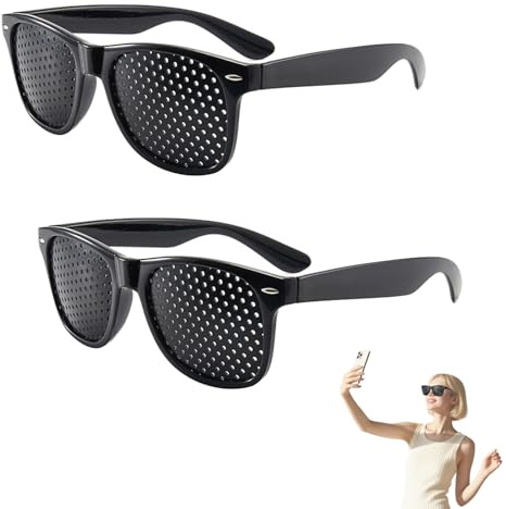 Solbrezeni Pinhole Glasses, 2 Pcs Unisex Vision Care, Anti Myopia Spectacles Vision Improvement & Relaxation, Grid-Glasses for Eye Training, Pin Hole Glasse for Fatigue Relief (Black)