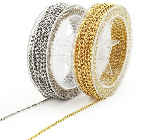 FICOFISE Ball Chain Jewellery Making Kit, 20m/65.62ft Metal Chains (Gold & Silver) with 140 Matching Connectors for Necklace Chains, Bracelets & Keyring Chains (2.4mm Diameter)