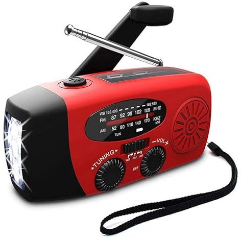 Radio Solar de Emergencia con manivela portátil Dynamo, Radio con Linterna LED, Radio Am/FM,batería de 2000mAh para Carga de teléfono movil,Senderismo,Camping Actividades al Aire Libre,Alarma SOS