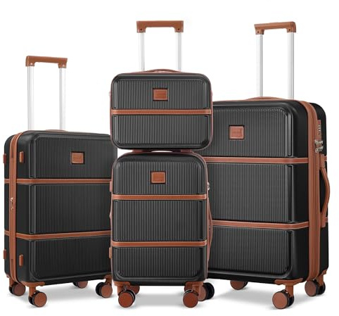 Suitour Expandable 4-Piece Luggage Set (14 19 23 27) ABS Hardside Suitcase Sets with Spinner Wheels Checked Luggage Travel Suitcase