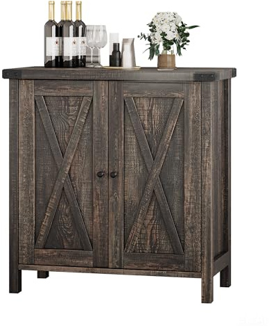 GarveeMore Mueble Cocina Aparador con Puertas y Estante Regulable Buffet Rustico para Cocina, Salón o Comedor Mueble Auxiliar 76x40x80 cm Roble Antiguo