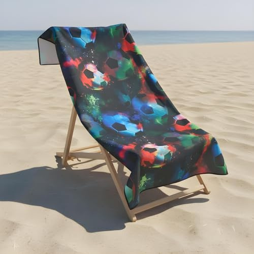 OHS Microfibre Beach Towel Football, Super Soft Quick Dry Sand Free Beach Towels for Adults Kids Large Lightweight Compact Pool Swim Summer Essentials Travel Towel, Neon - 71 x 152cm