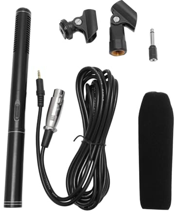 Xzcvalimn Condenser Interview Microphone, Handheld Vocal Mic for DSLR Camera, Cardioid Pickup Pattern, 11 Inch Reporter Microphone with Metal Holder, Wind Foam Cap and XLR Cable for Video Ca