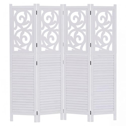 Mendler Paravent T568 Ornamente 170x160cm - weiß | Raumteiler, Trennwand, Sichtschutz, Raumtrennung, klappbar, Paulownia Holz