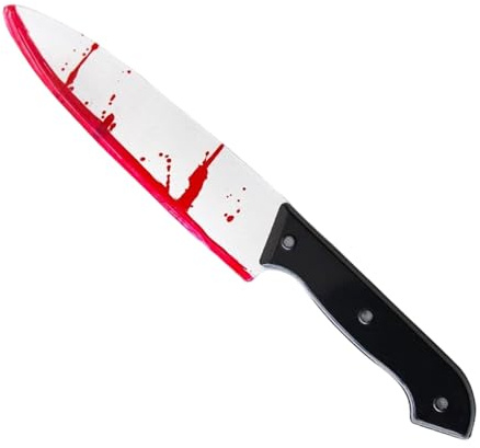 WSOAFVK Cuchillo Falso con Sangre de Plástico para Halloween, Daga Plateada de Broma y Accesorio de Disfraz, Arma de Terror para Fiestas de Adultos
