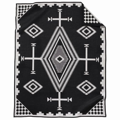 Pendleton Jacquard Unnapped Full/Queen Blanket 90 x 90 - Heirloom Quality Virgin Wool, Reversible Design, Strong Ultrasuede Binding, Made in USA - Los Ojos