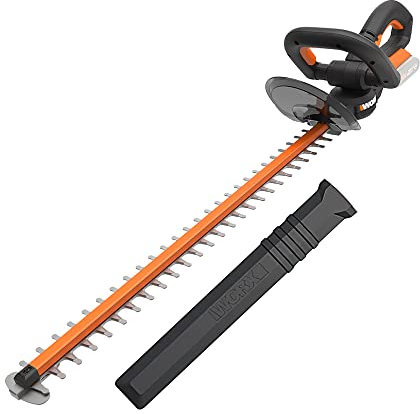 WORX WG260E.9 Akku Heckenschere 20V, Elektro Heckenschere mit Dual Schnittklingen für gleichmäßige Schnitte, inkl. Schutzköcher, Heckenschere ohne Akku & Ladestation
