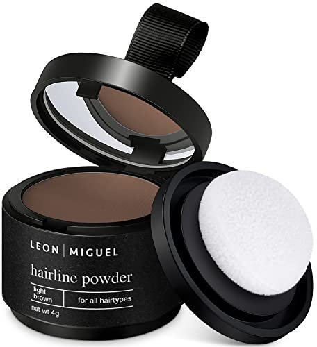 LEON MIGUEL Ansatzpuder - wasserfestes Hairline Powder als perfekten Haar Concealer zum Ansatz kaschieren, unsichtbares Haar Make-up zur Haarverdichtung (Hellbraun, Hairline Powder)