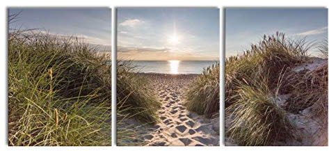 Pixxprint der Weg ins Meer als XXL Leinwandbild in Übergröße 180x80cm Gesamtmaß 3 teilig, Wandbild, Kunstdruck